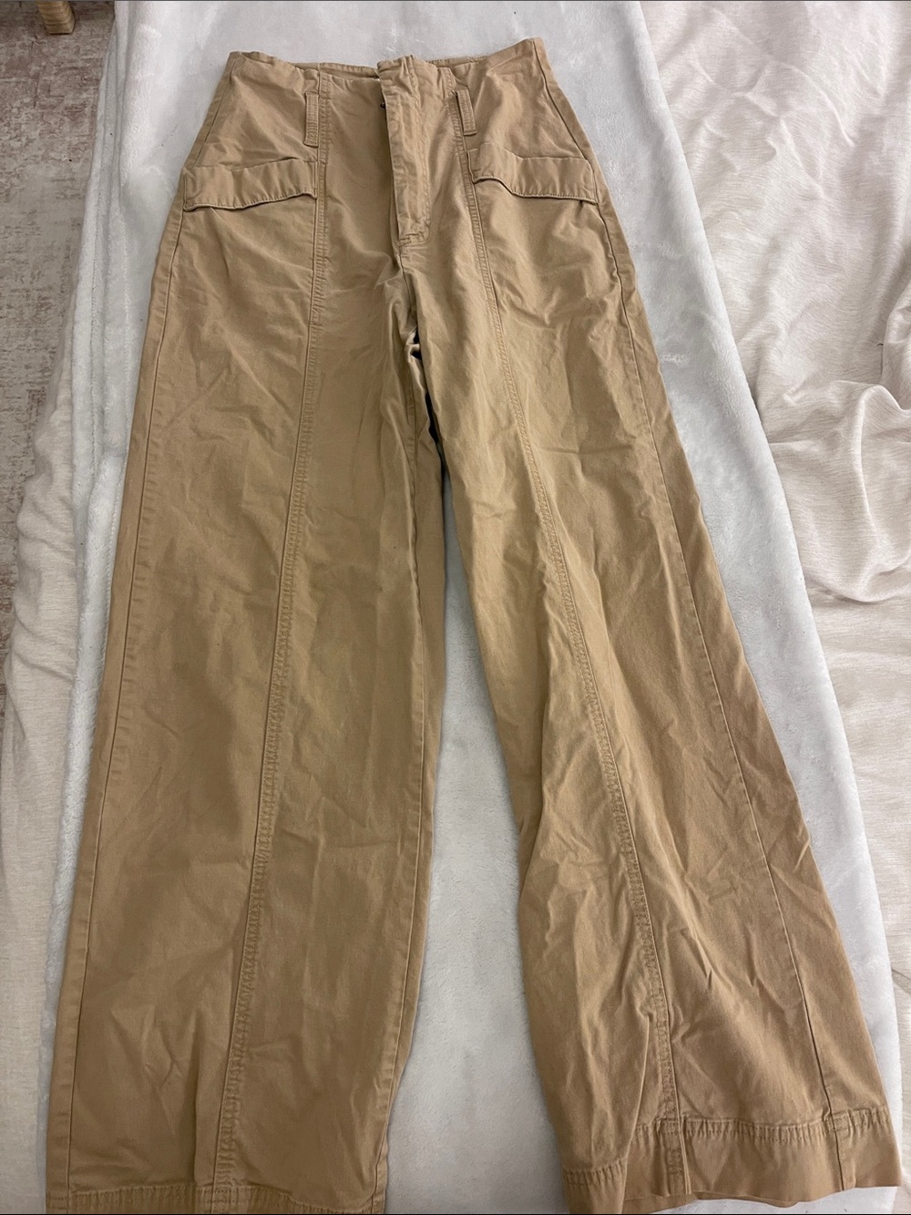Wide-Leg Cotton Work Pants - Tan
